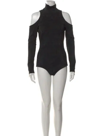 Pre-owned Balmain Suede Turtleneck Bodysuit In Black