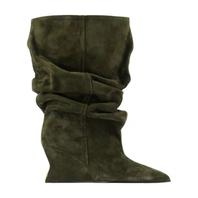 Balmain Suede Wedge Ankle Boot In Green