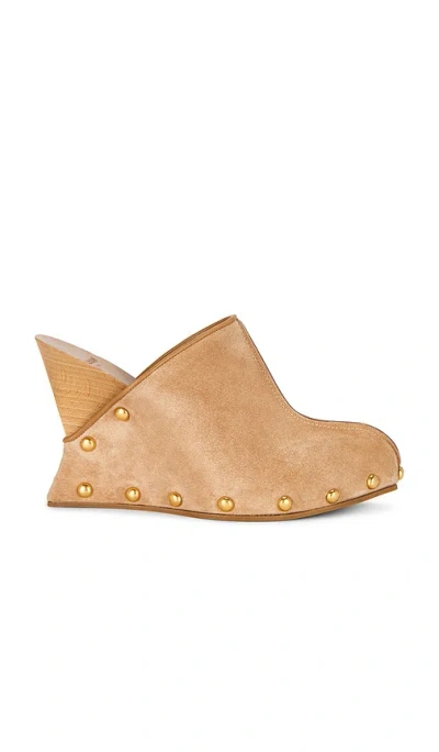 Balmain Suede Wedge Clog In Biscuit