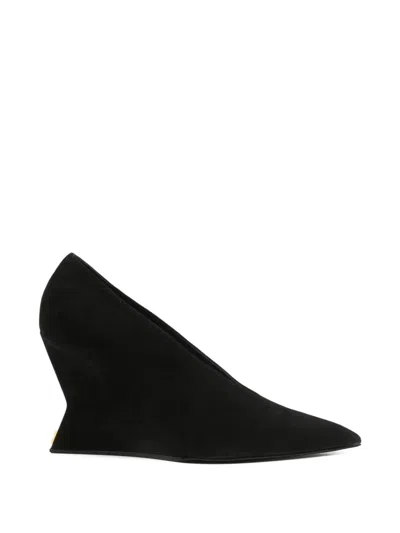 Balmain Suede Wedge-heel Pumps In Black
