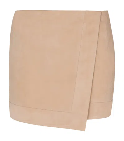 Balmain Suede Wrap Mini Skirt In Brown