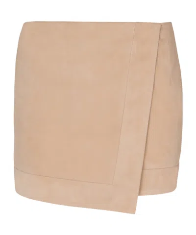 Balmain Suede Wrap Skirt In Neutral