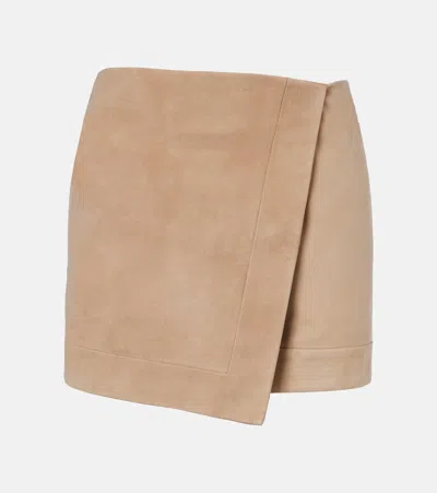 Balmain Beige Suede Wrap Miniskirt In Neutral