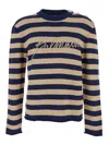 Balmain Striped Sweater With Logo Embroidery In Multi