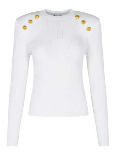 BALMAIN WHITE VISCOSE BLEND SWEATER