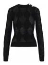 Balmain Sheer Ribbed Crewneck Button Detail In Black