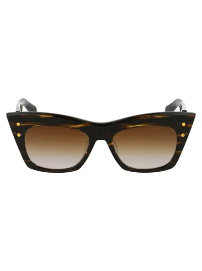 Balmain Sunglasses In Dark Brown Swirl Gold W/dark Brown To Clear Ar