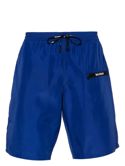 Balmain Surfer Logo-print Swim Shorts In 蓝色
