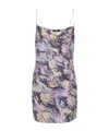 Balmain Short Satin Slip Dress With Feather Print In Multi-color