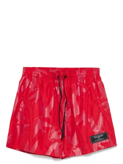 Balmain Swallow-print Swim Shorts In Purple