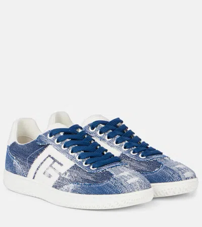 Balmain Sneakers Swan Aus Denim In Blue