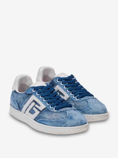 Balmain Swan Denim Sneakers In Blue