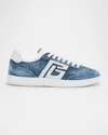 Balmain Swan Destroyed Denim Low-top Sneakers In See Bleu Jean Brut Blanc