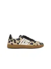 Balmain Swan Leopard Print Suede Leather Sneakers In Brown