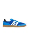 Balmain Suede-bouclé Swan Sneakers In Blue