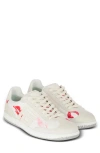Balmain Swan Sneakers In Leather And Suede Color White And Red In White/ Red