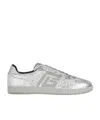 Balmain Swan Metallic-leather Sneakers In Gray