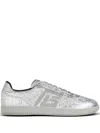 Balmain Swan Metallic-leather Sneakers In Silber