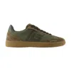 Balmain Men's Leather And Canvas Swan Trainers In Brown