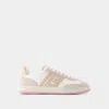 Balmain Swan Suede-trimmed Leather Sneakers In Beige