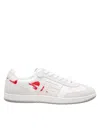 Balmain Swan Sneakers In Leather And Suede Color White And Red In Blanc/rouge