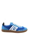 Balmain Suede-bouclé Swan Sneakers In Blue