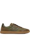 Balmain Men's Leather And Canvas Swan Trainers In Brown