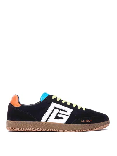 Balmain Logo-patch Leather Sneakers In Black