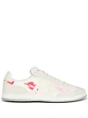 Balmain Swan Sneakers In Leather And Suede Color White And Red In Neutrals