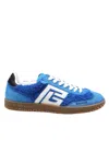 Balmain Suede-bouclé Swan Sneakers In Blue