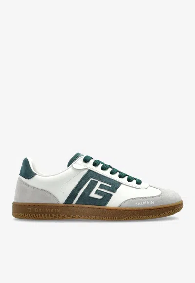 Balmain Swan Suede And Leather Sneakers In White