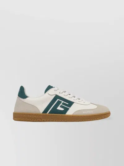 BALMAIN SWAN SUEDE AND SMOOTH LEATHER TRAINERS