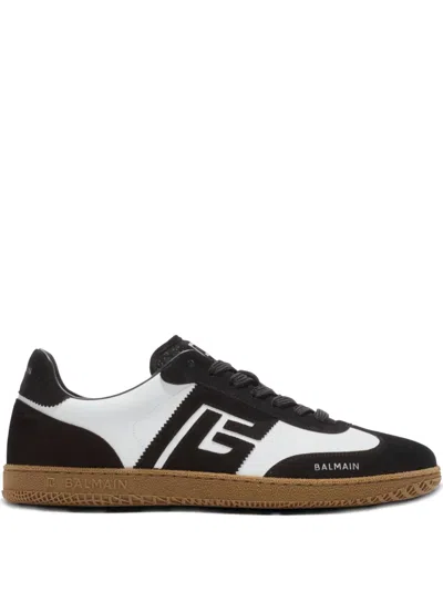 Balmain Swan Suede-leather Logo Sneakers In Black