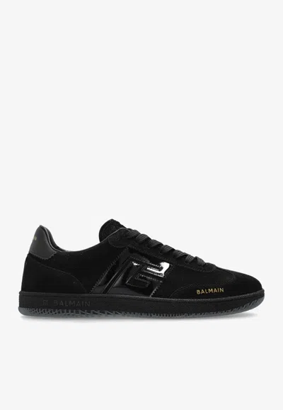 BALMAIN SWAN SUEDE LOW-TOP SNEAKERS