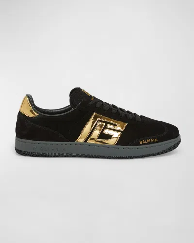 Balmain Swan Suede Mirror Low-top Sneakers In Black