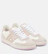 Balmain Swan Suede-trimmed Leather Sneakers In Pink