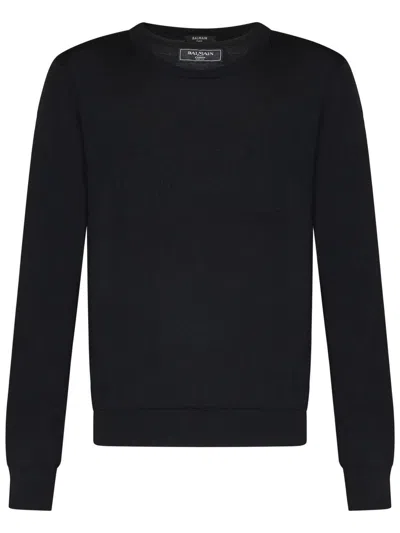 Balmain Double-collar Wool Knit Sweater In Black