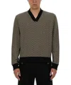 Balmain Geometric Monogram Jersey With Deep V-neckline In Black