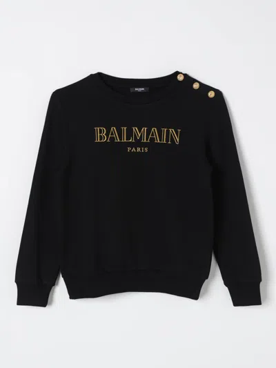 Balmain Kids' Cotton Blend Velvet Crewneck Sweatshirt In Schwarz