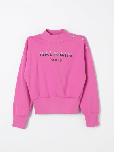 Balmain Kids'  Girls Fuchsia Cotton Logo Sweatshirt