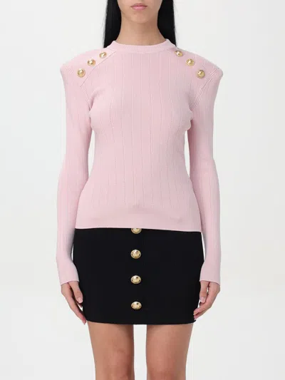 Balmain Knitwear Crew Neck Sweater With Gold-tone Buttons In Pink