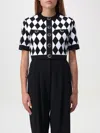 Balmain Cropped Button-embellished Jacquard-knit Top In Schwarz