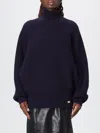 Balmain Oversized High Neck Wool Top In Blue