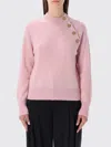 Balmain Buttoned Eco-cashmere Crewneck Sweater In Pink
