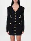Balmain Structured Shoulder Black V-neck Cardigan With Decorative Buttons In Pink