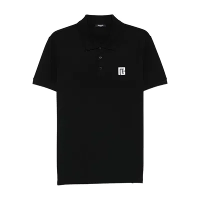 Balmain Logo-embroidered Polo Shirt In Black