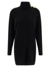Balmain Turtleneck Mini Dress Decorative Buttons In Black