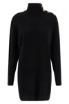 Balmain Turtleneck Mini Dress Decorative Buttons In Black
