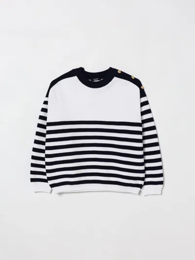 Balmain Kids Striped Crewneck Jumper In White