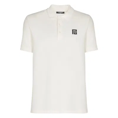 Balmain Polo Shirt Short Sleeves Ribbed Cuffs Collar In White